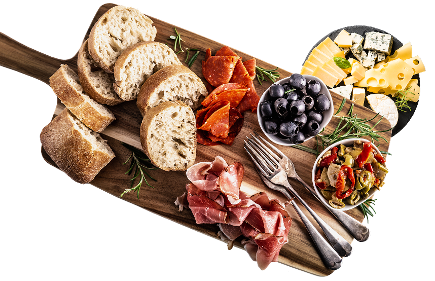 Appetizers with differents antipasti, charcuterie, snacks and red wine. Sausage, ham, tapas, olives and crackers for buffet party