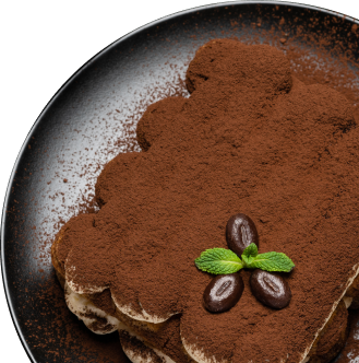 Italienischer classic-tiramisu-dessert-and-savoiardi-cookies-on-ceramic-plate